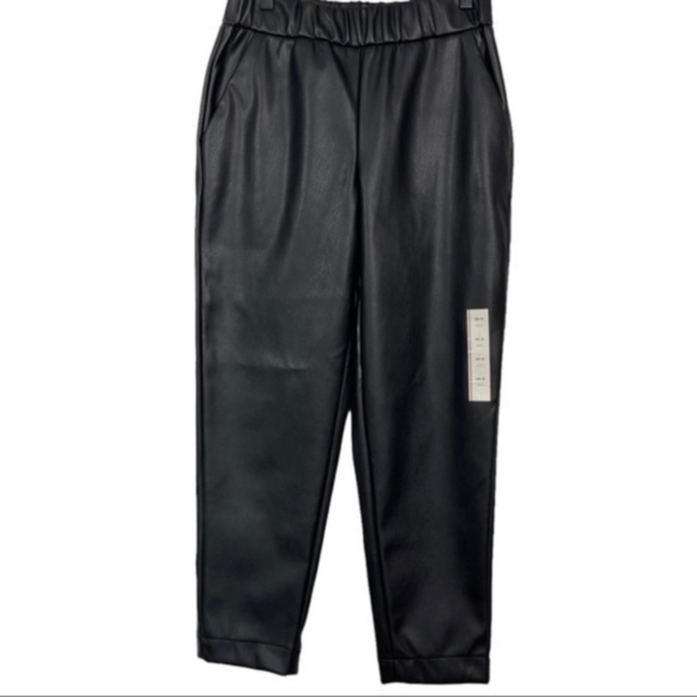 A New Day Black Faux Leather Elastic Waist Pull On Pants New with Tags Size XS